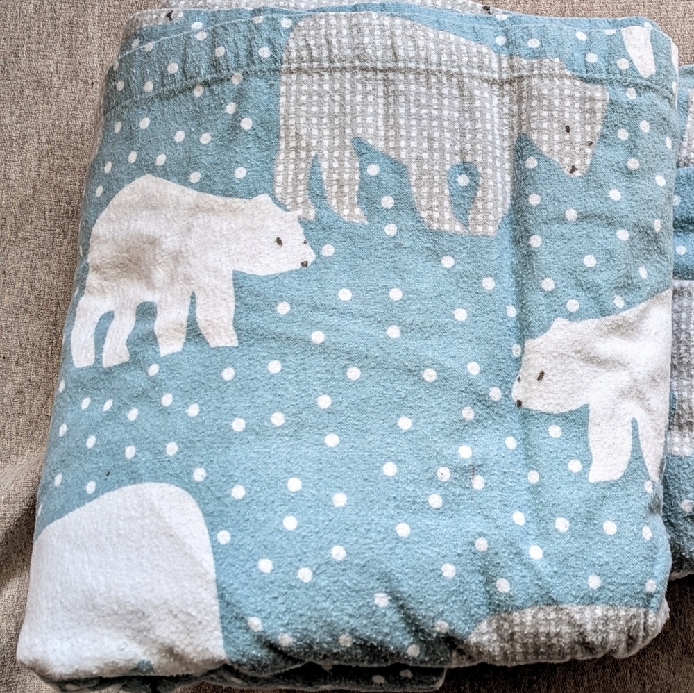 Company Store Polar Bears Turquoise Flannel Twin Full Flat Top Sheet